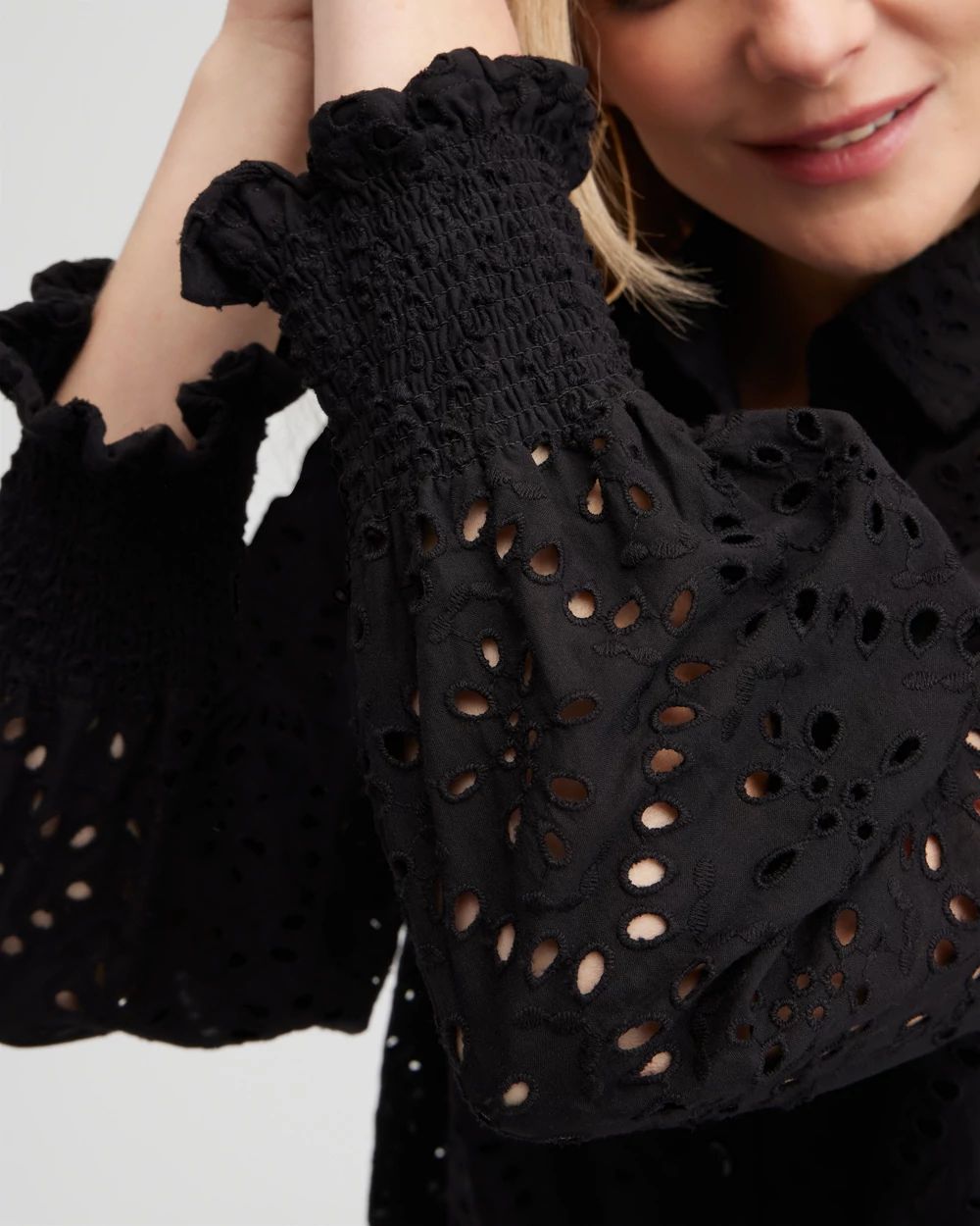 Eyelet Scallop Hem Blouse