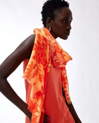 Orange Floral Oblong Scarf