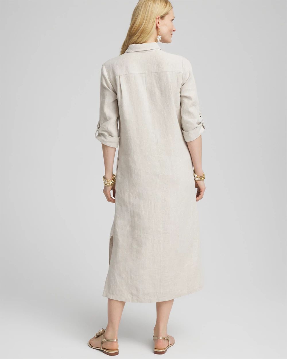 Linen Embellished Midi Shirt Dress
