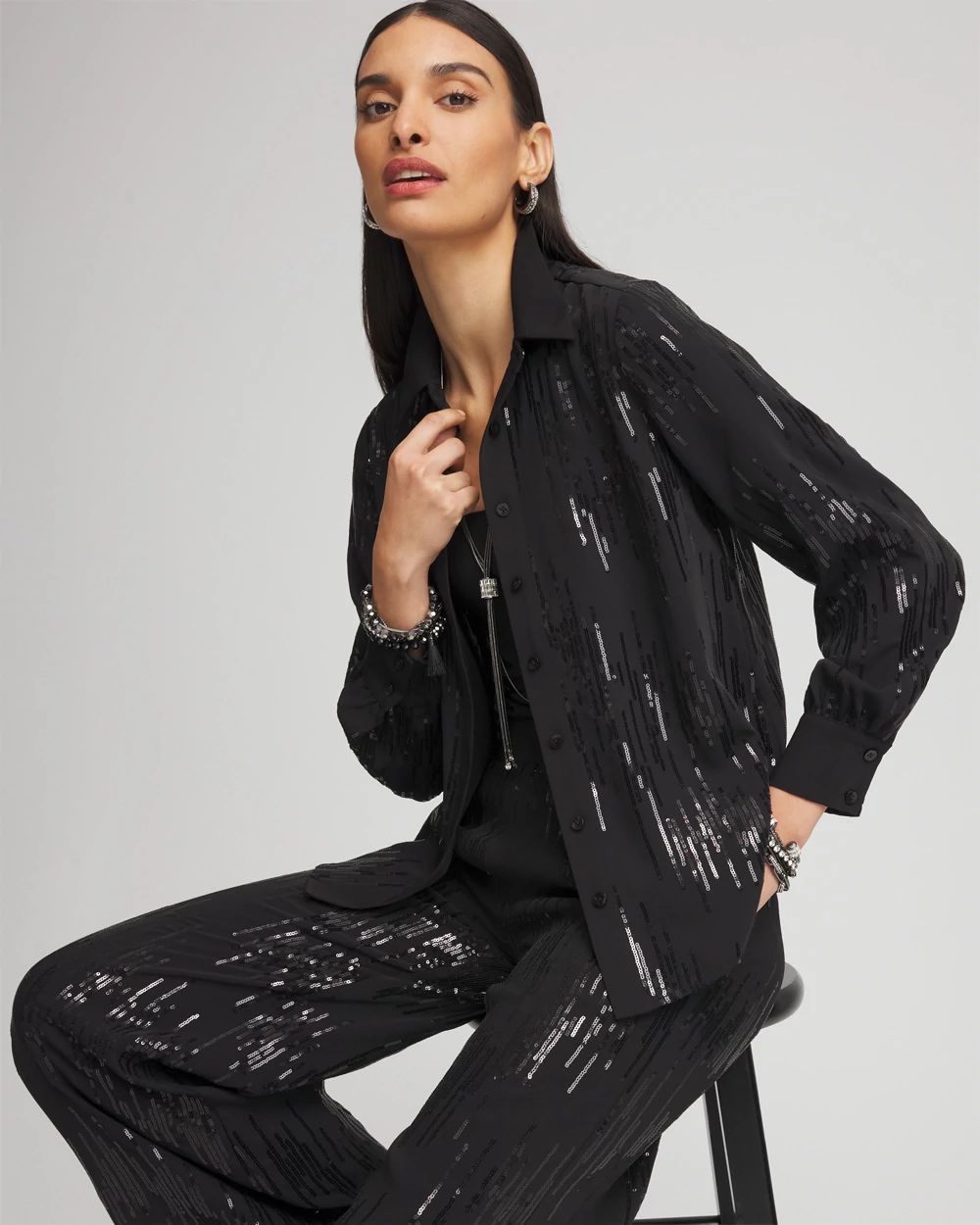 Sequined Satin Shirt