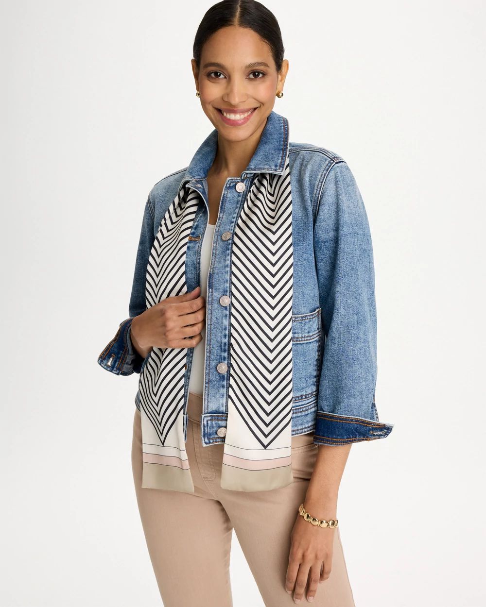 Satin Printed Skinny Scarf click to view larger image.