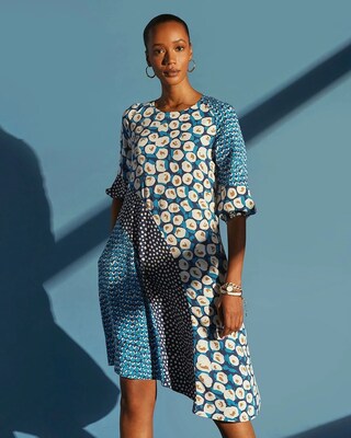 Mixed Dot Poet Sleeve Short Dress