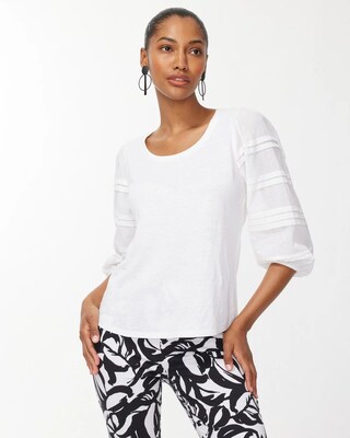 Linen-Blend Pleat Sleeve Top