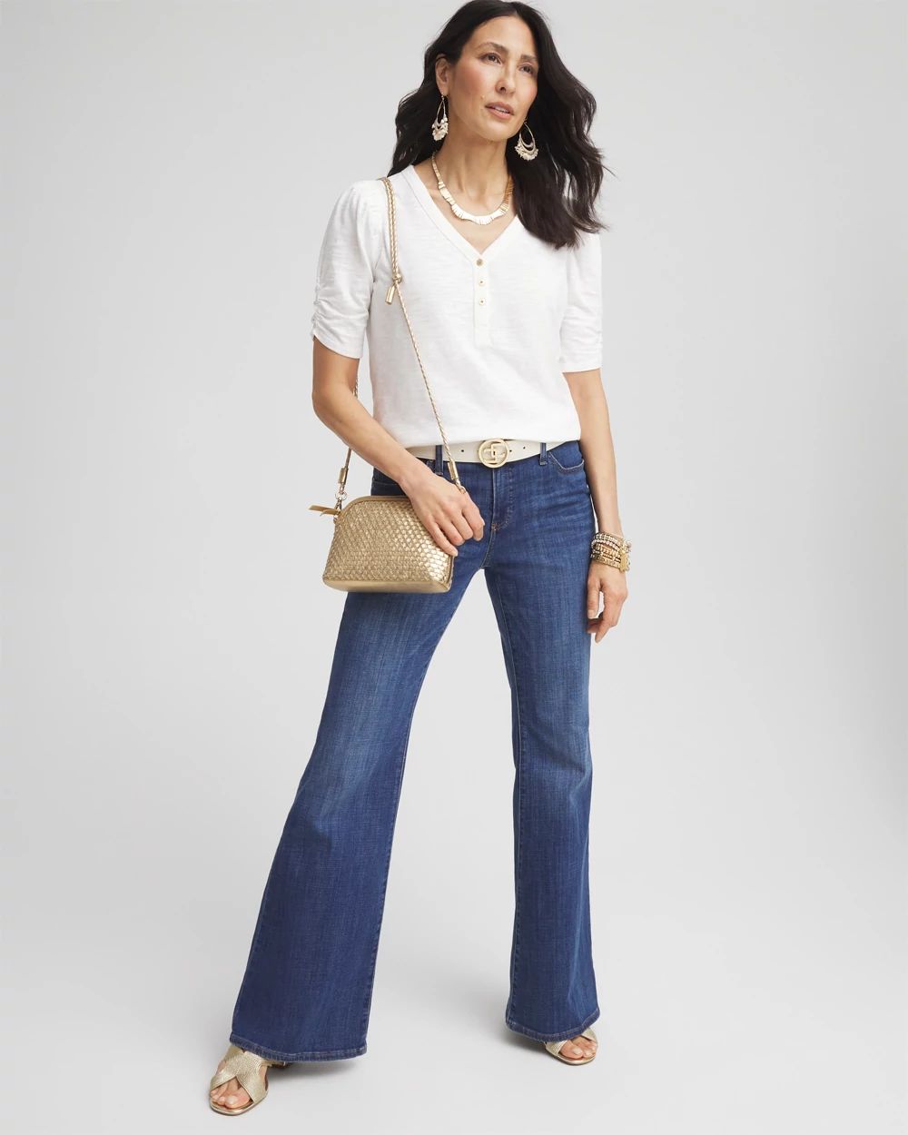 Shirred-Sleeve Henley Tee click to view larger image.