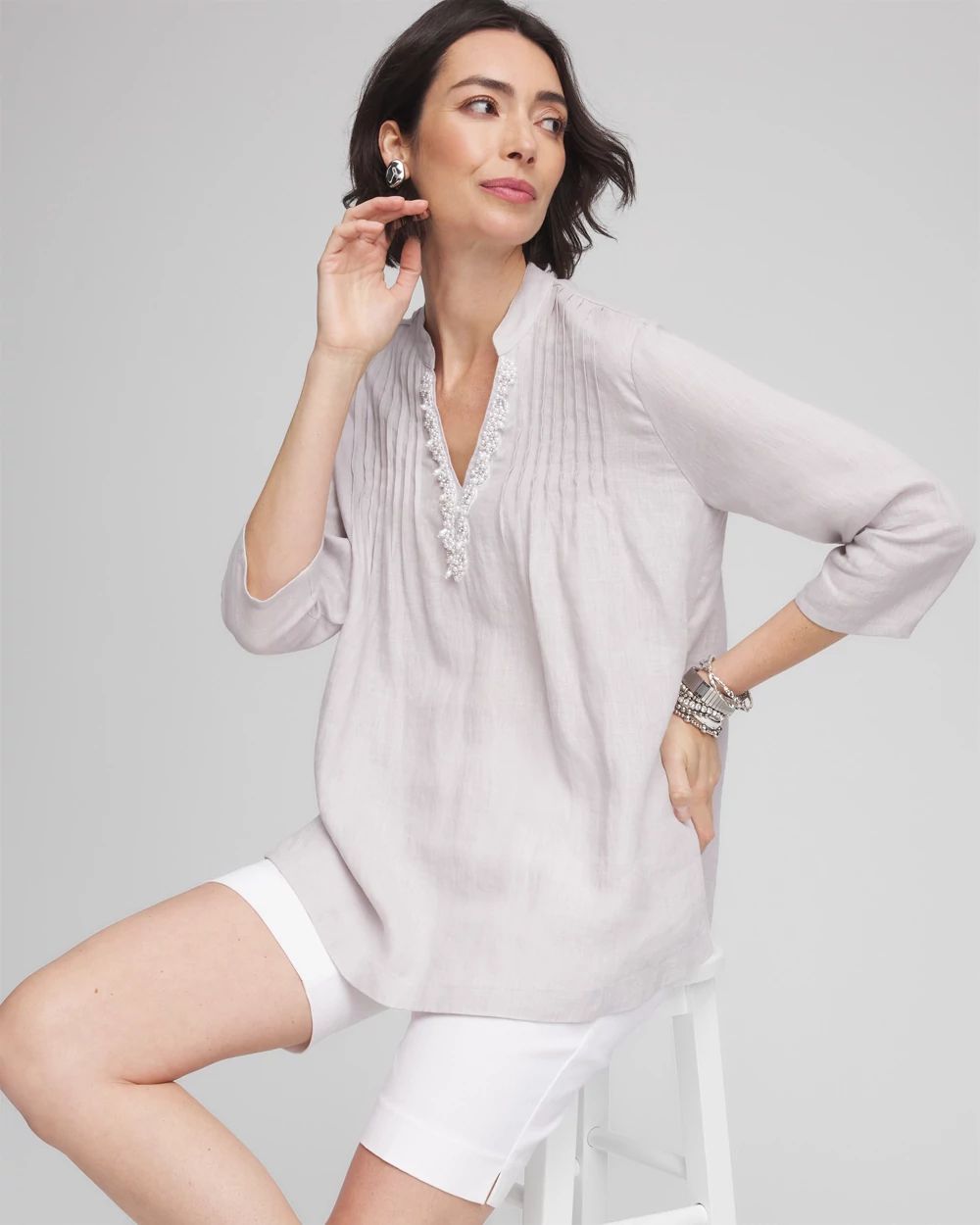 Embellished Linen Kurta Tunic