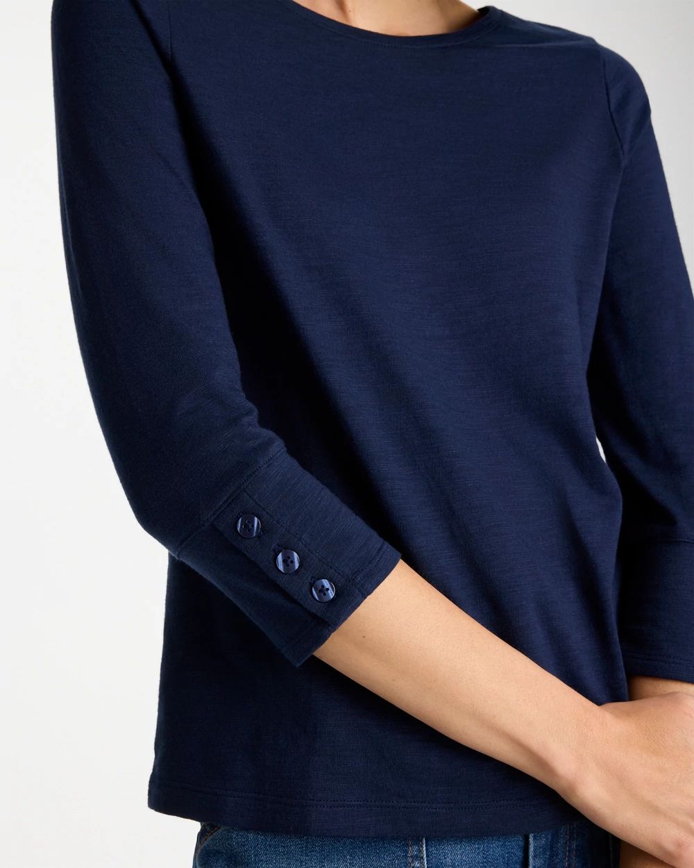 Cotton Slub 3/4 Sleeve Button Tee