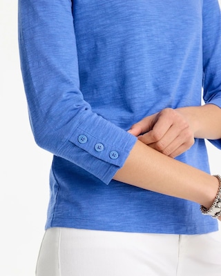 Cotton Slub 3/4 Sleeve Button Tee click to view larger image.