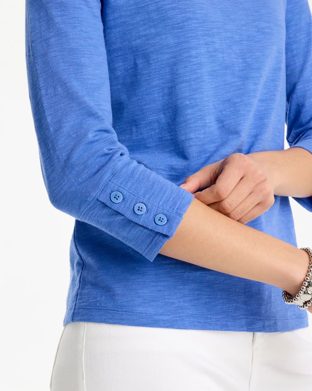 Cotton Slub 3/4 Sleeve Button Tee click to view larger image.