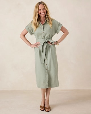 Dolman Tie Hemp Denim Shirtdress