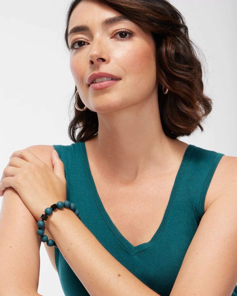 Matte Teal Square Stretch Bracelet