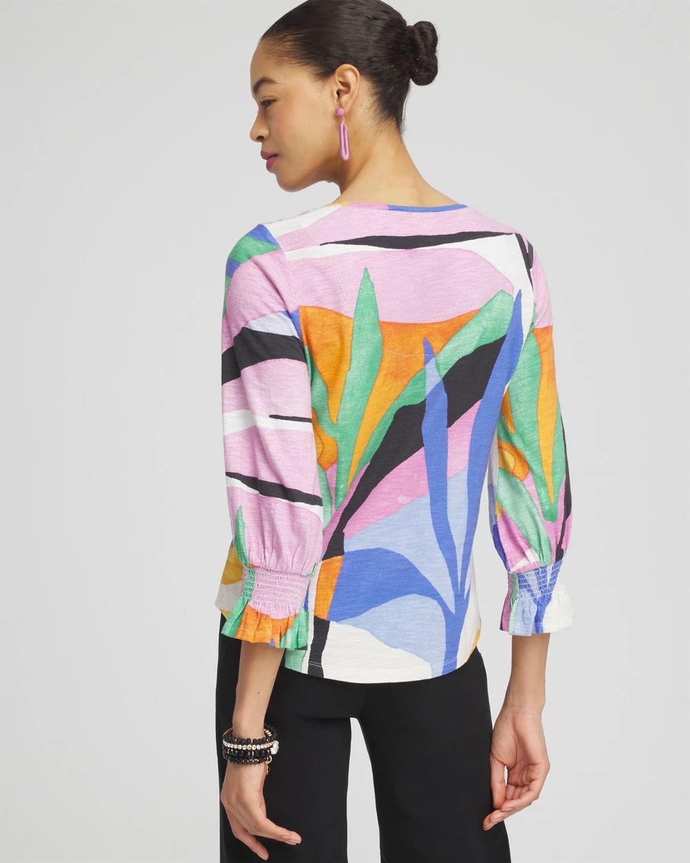 Floral Smocked 3/4 Sleeve Tee