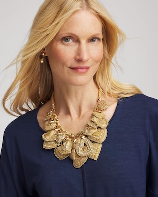 Gold Beaded Heart Charm Bib Necklace click to view larger image.