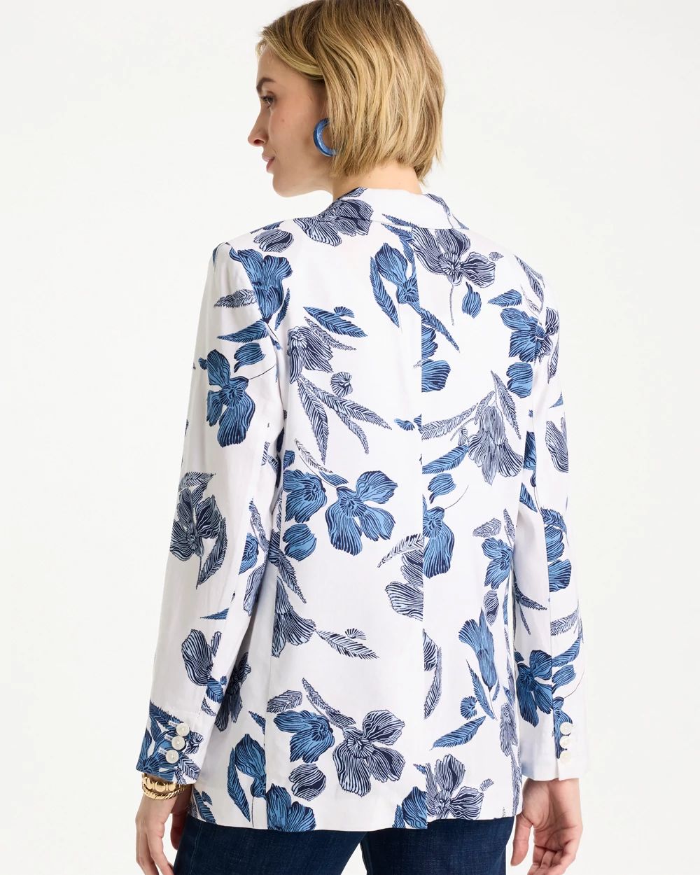 Linen Printed Piped Boyfriend Blazer