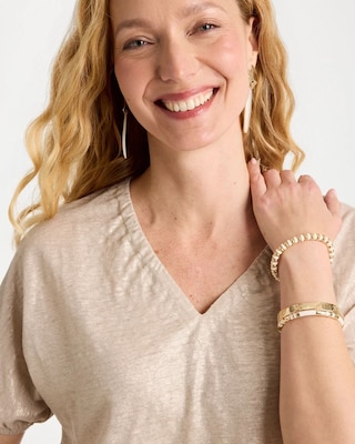 Fog Foiled Linen Ruched V-Neck Tee click to view larger image.