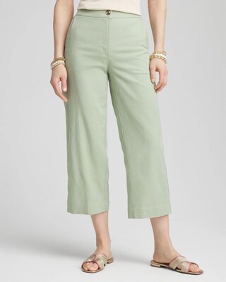 Ribbed Waist Linen Blend Straight-Leg Cropped Pants