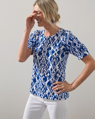 Blue Ikat Puff Sleeve Slub Tee