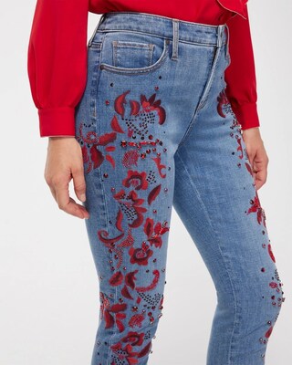 Girlfriend Red Embellished Ankle Jeans