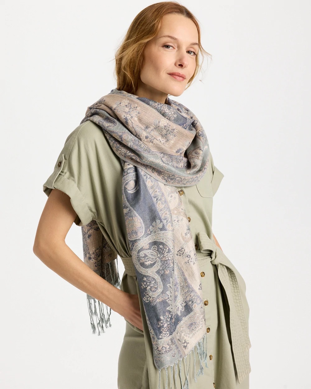 Paisley Jacquard Fringe Oblong Scarf