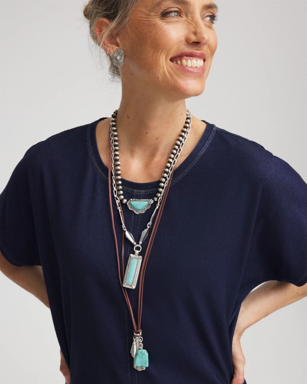 Convertible Turquoise & Charms Motif Necklace