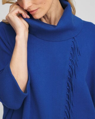 Cowl Neck Fringe Cashmere Blend Poncho click to view larger image.