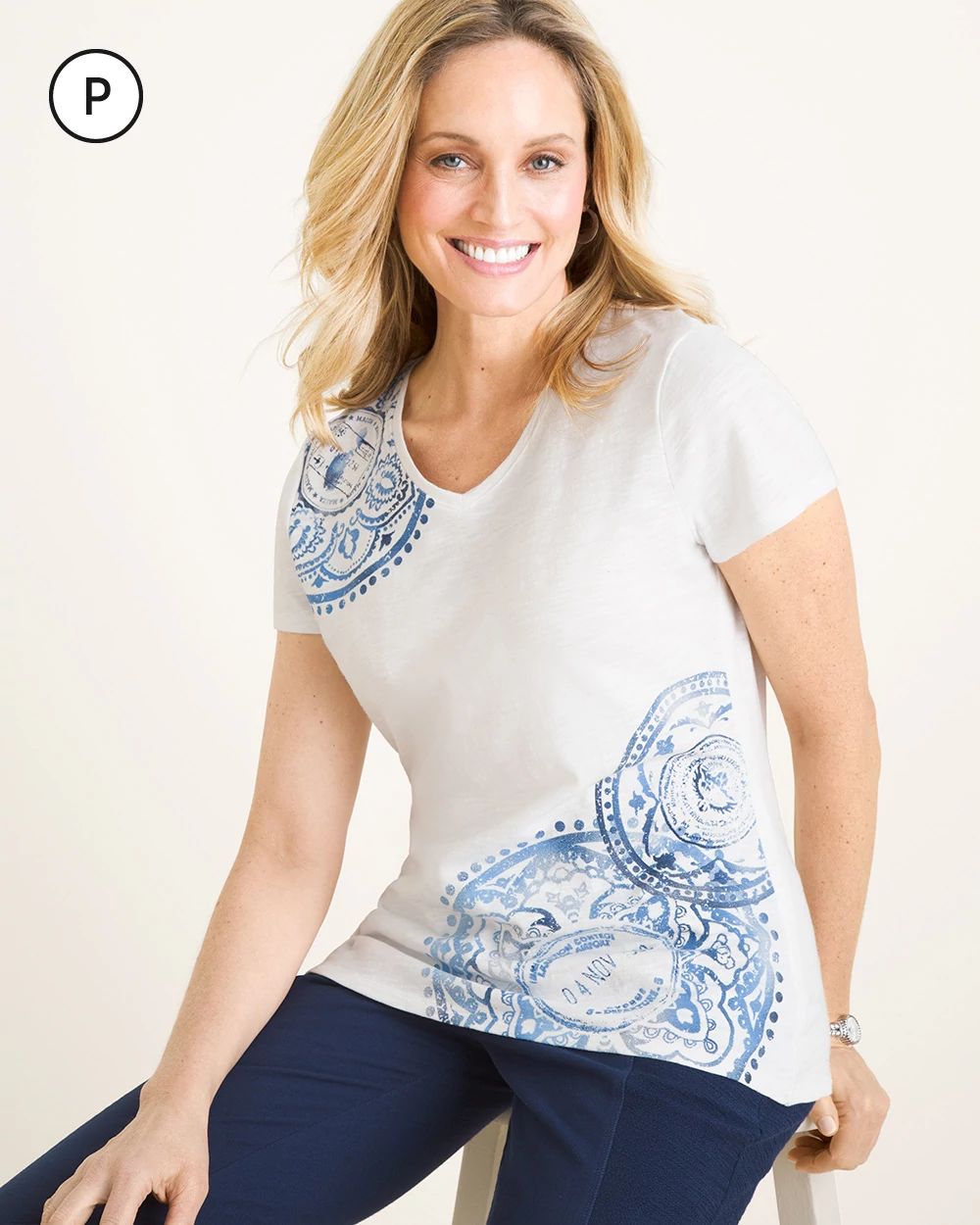 Zenergy Petite Stamp-Print Tee