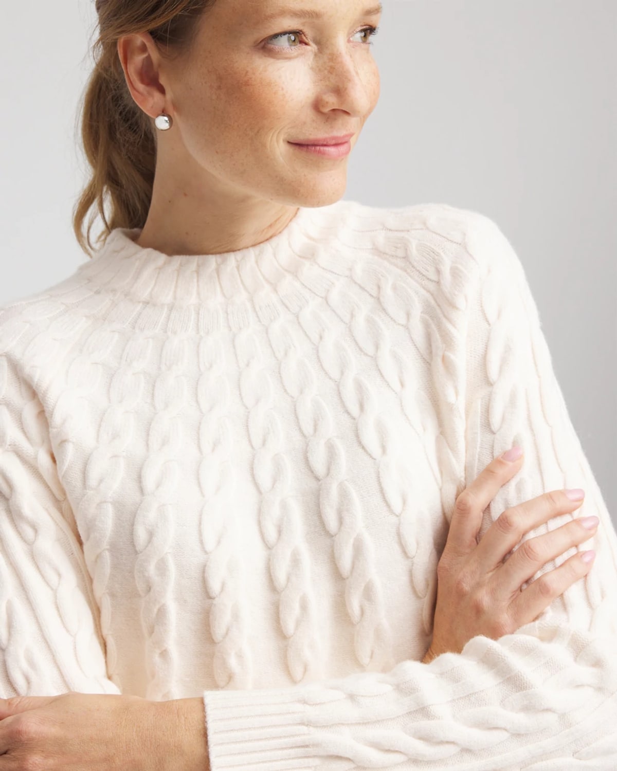 Chico's Luxe Cable Sweater In Cream In Multi