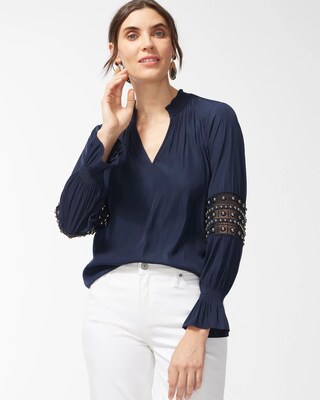 Mesh Inset Popover Blouse