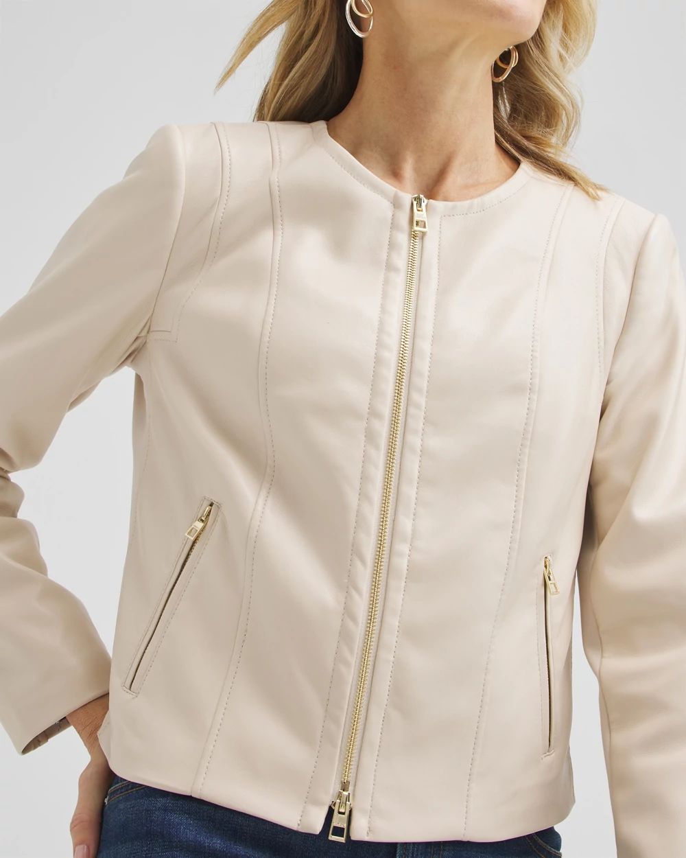 Faux Leather Ponte Detail Jacket