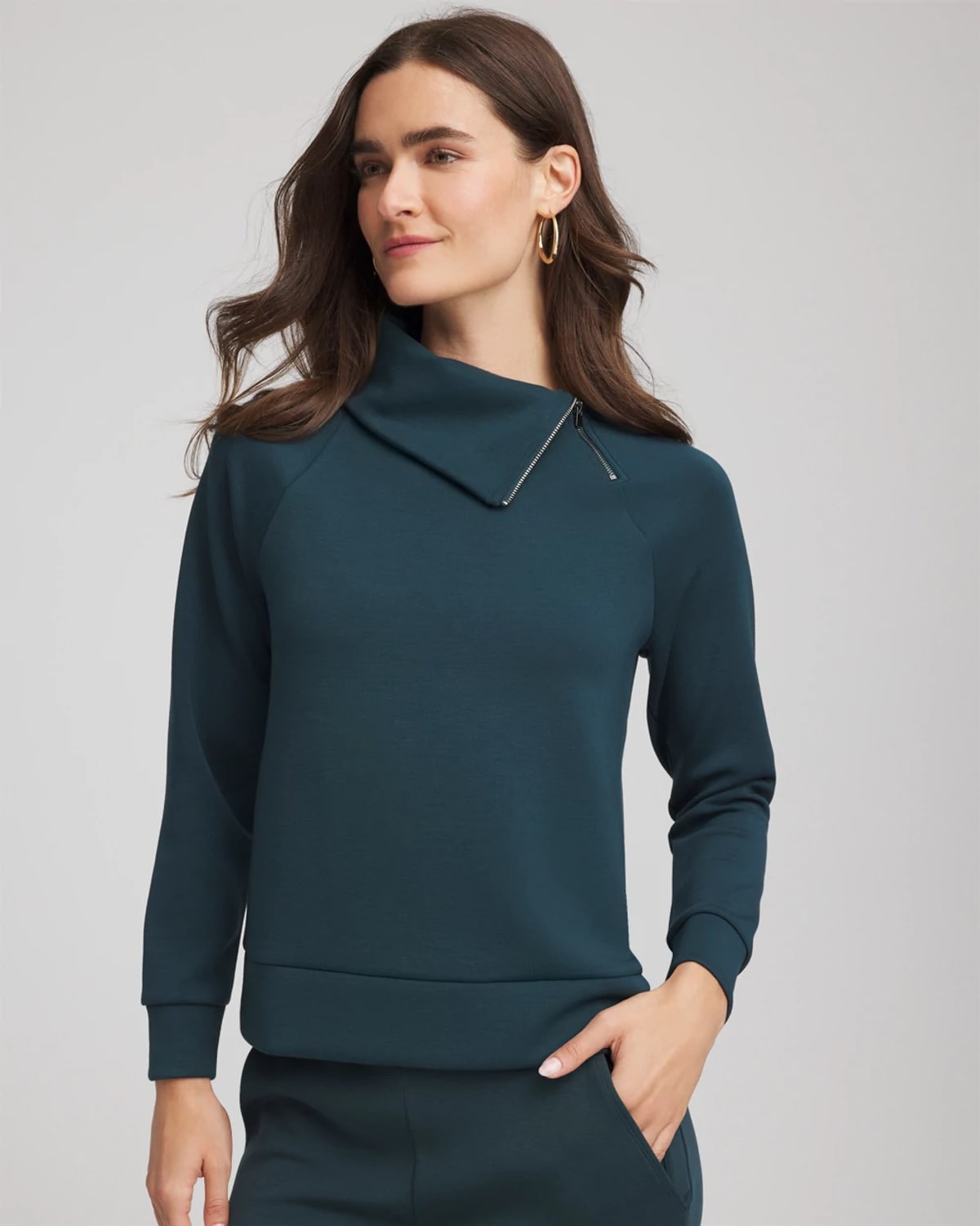 Chico's Scuba Popover Top In Teal Shadow In Blue