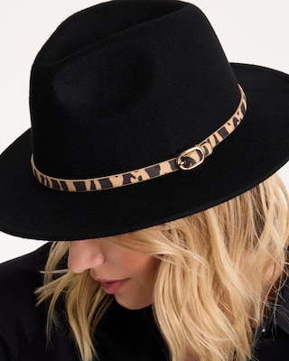 Animal-Print-Trim Wool Felt Fedora Hat click to view larger image.