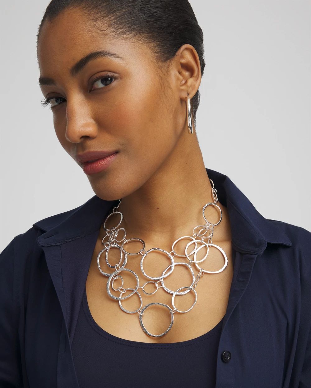 Short Silvertone Multi-Strand Link Necklace click to view larger image.