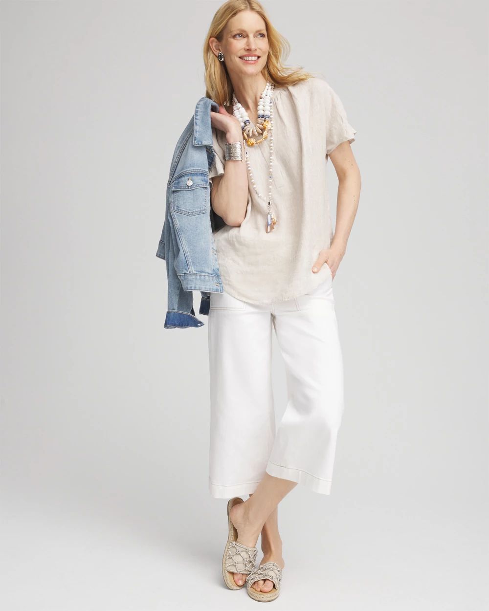 No Stain Pull-On Wide Leg Capri Jeans