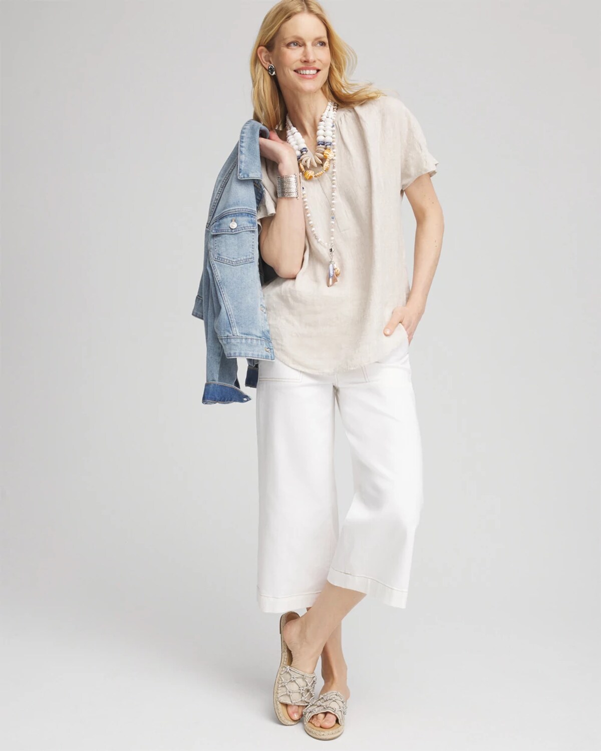 Chico's No Stain Pull-on Wide Capri Jeans In White In White
