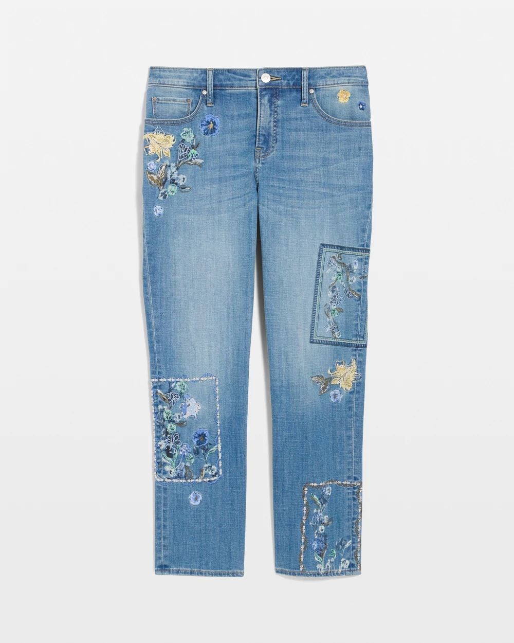 Floral Patchwork Girlfriend Crop Jeans click to view larger image.