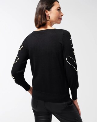 Faux Pearl Applique Pullover Sweater