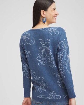 Faux Denim Soutache Pullover Sweater