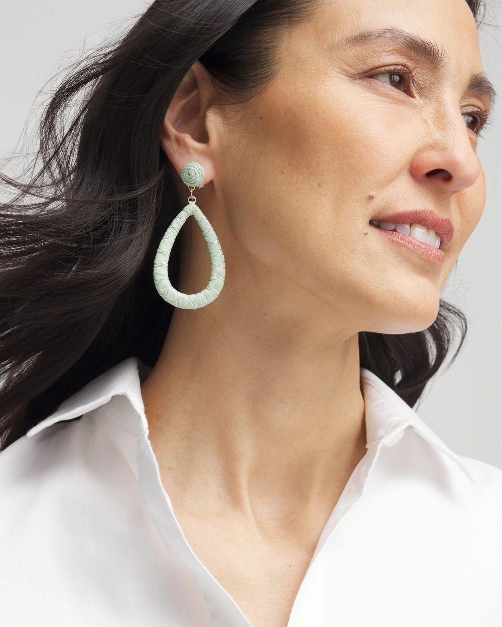 No Droop™ Raffia Teal Teardrop Earrings