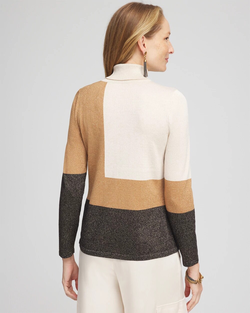 Neutral Colorblock Turtleneck Sweater