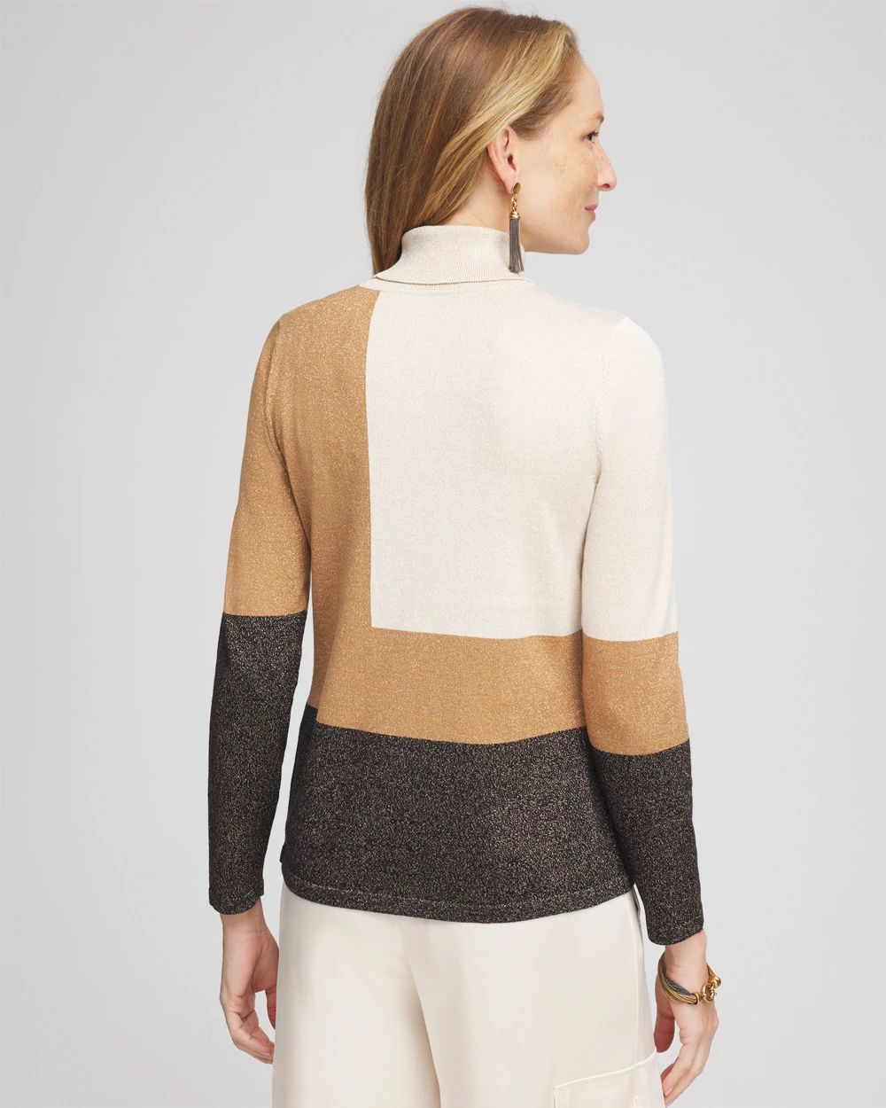 Neutral Colorblock Turtleneck Sweater