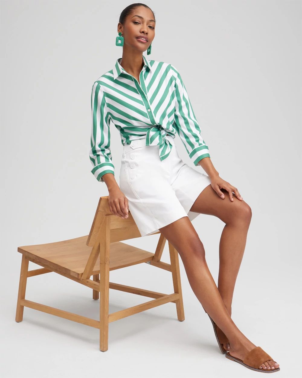 No Iron™ 3/4 Sleeve Stripe Shirt