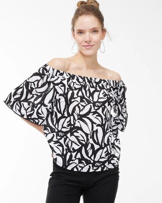 Linen Leaves Off-Shoulder Top