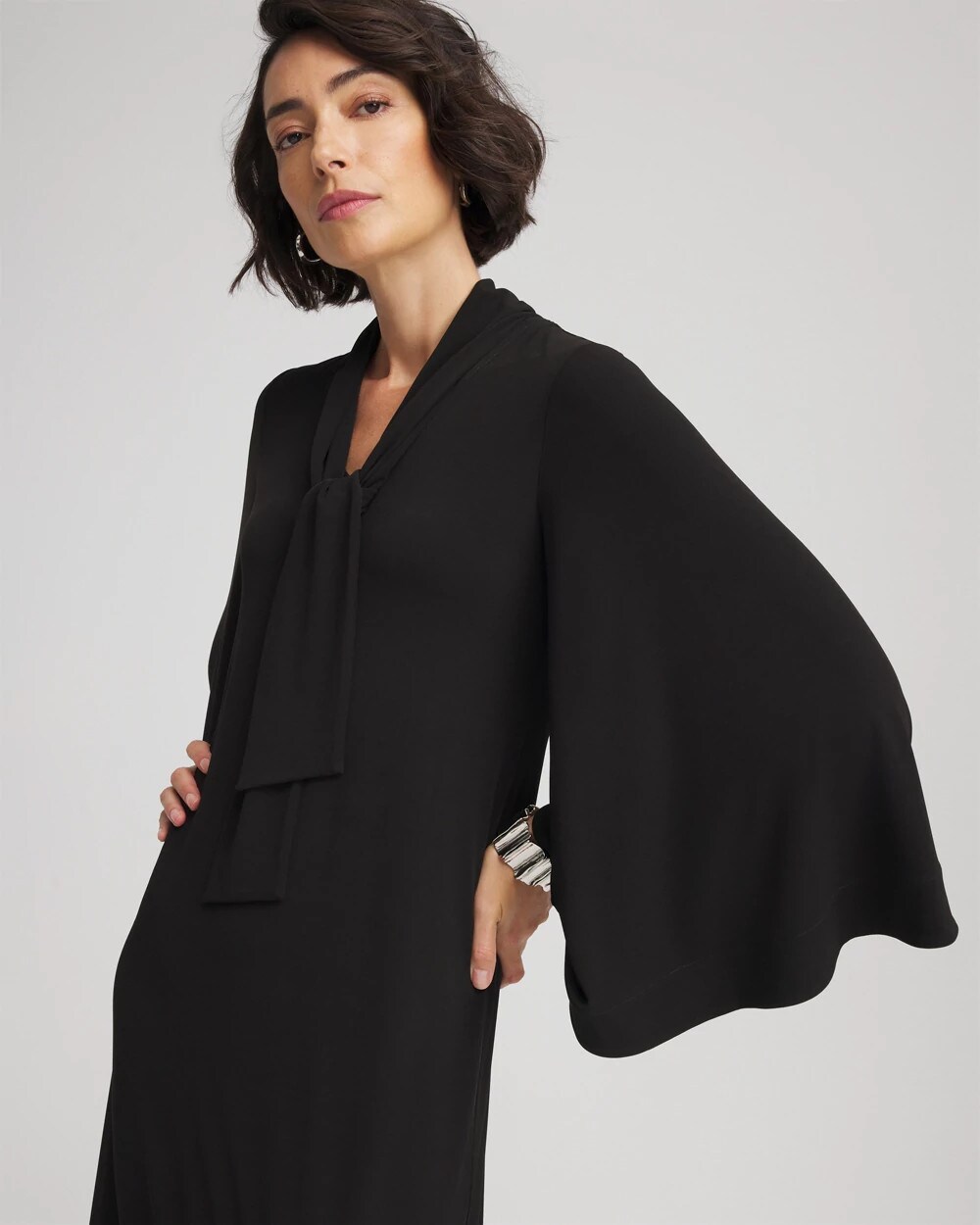 Flutter-Sleeve Tie-Front Dress