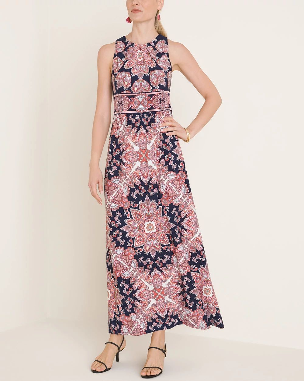 London Times Medallion-Print Jersey Maxi Dress