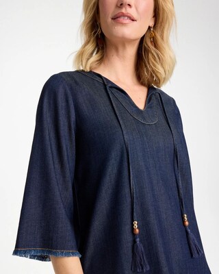 Denim Frayed Knee-Length Dress click to view larger image.