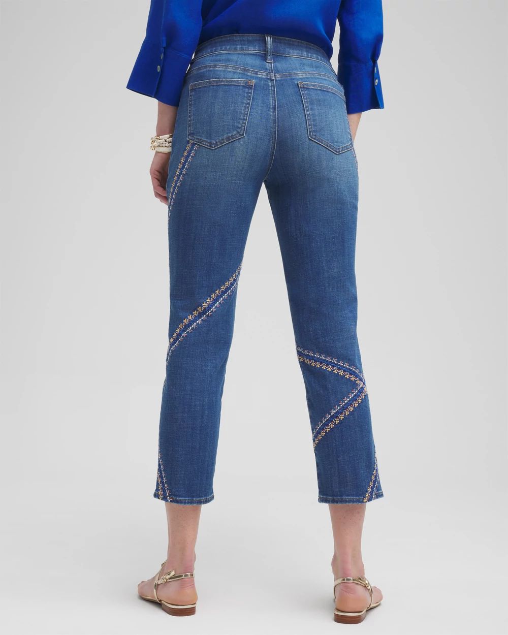 Girlfriend Embroidered Cropped Jeans