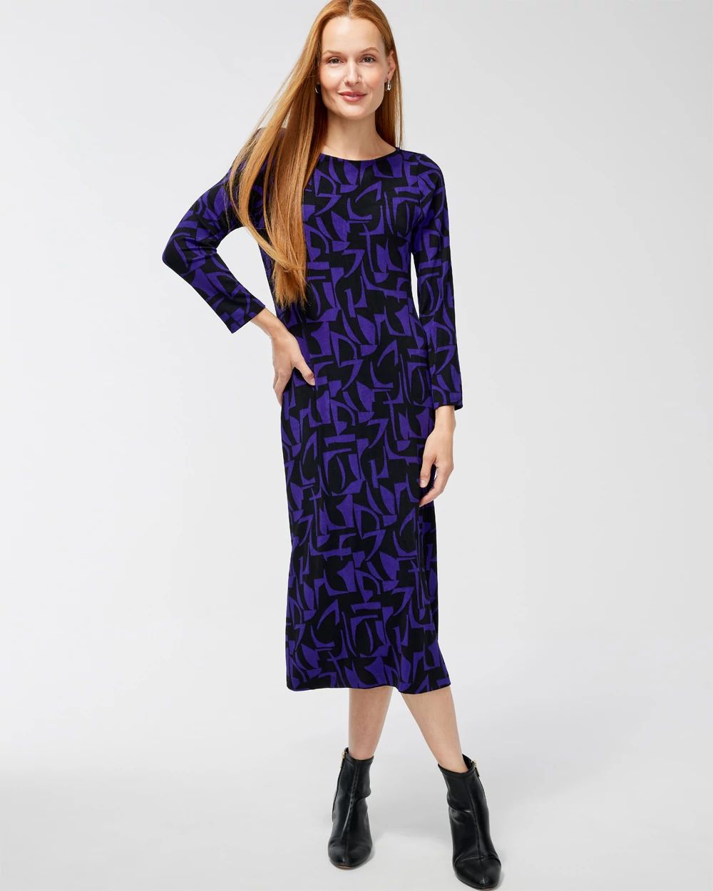 Travelers Abstract Print A-line Midi Dress