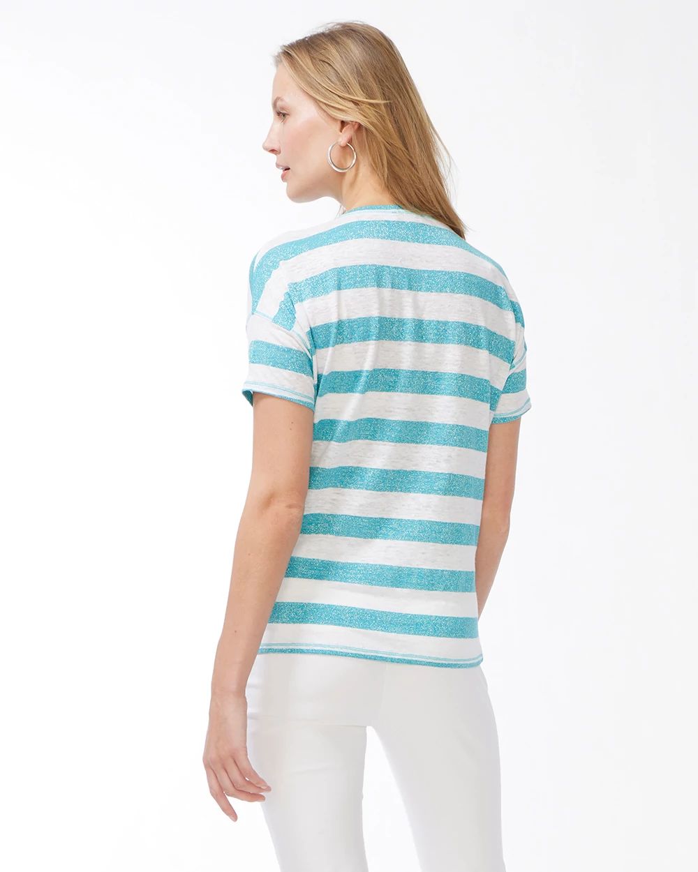 Linen-Blend Aqua Stripe Tee