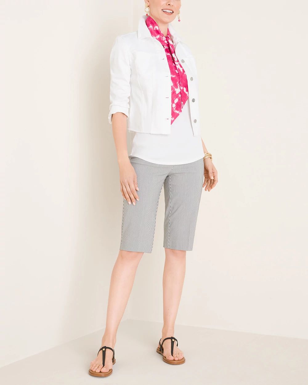 So Slimming Brigitte Pinstriped Slim Shorts- 13 Inch Inseam