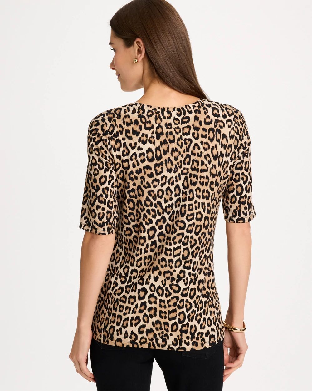 The Touch of Cool™ Leopard Elbow Sleeve Layering Tee click to view larger image.