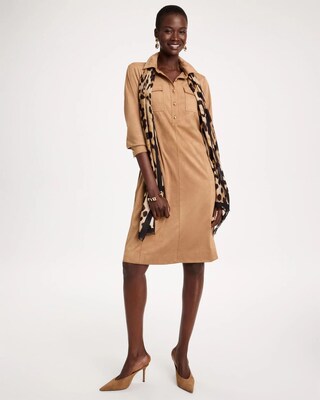 Faux Suede Long Sleeve Shirtdress click to view larger image.